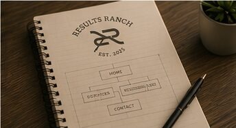 Results Ranch notebook with a hand-drawn site map